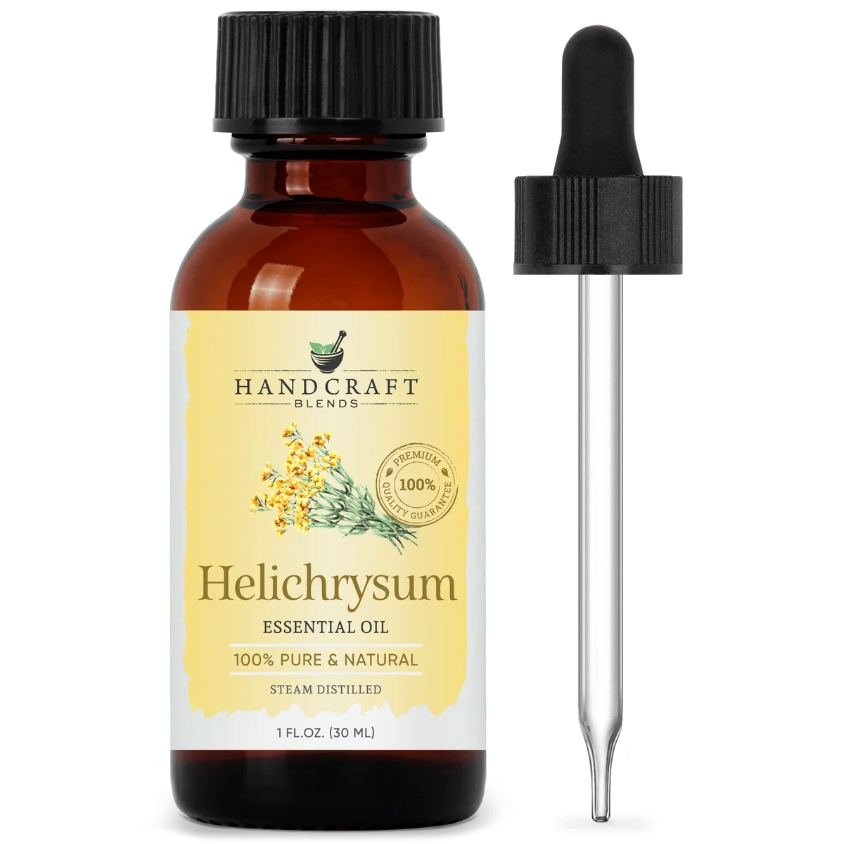 Helichrysum essential oil 1 oz amber glass bottle with dropper, 100% pure and natural