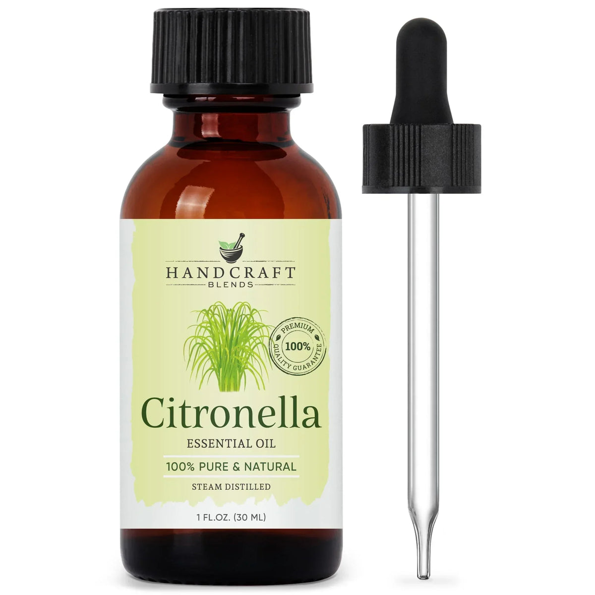 Citronella essential oil bottle with dropper, 100% pure and natural steam distilled, 1 oz