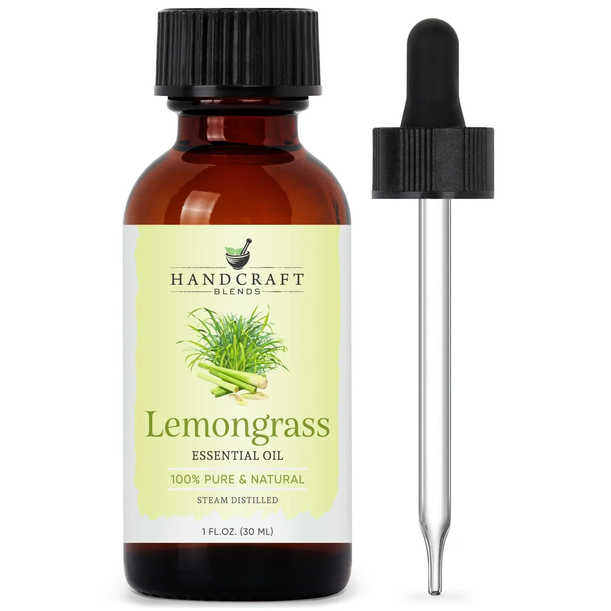 Amber bottle of lemongrass essential oil with dropper for aromatherapy and healing