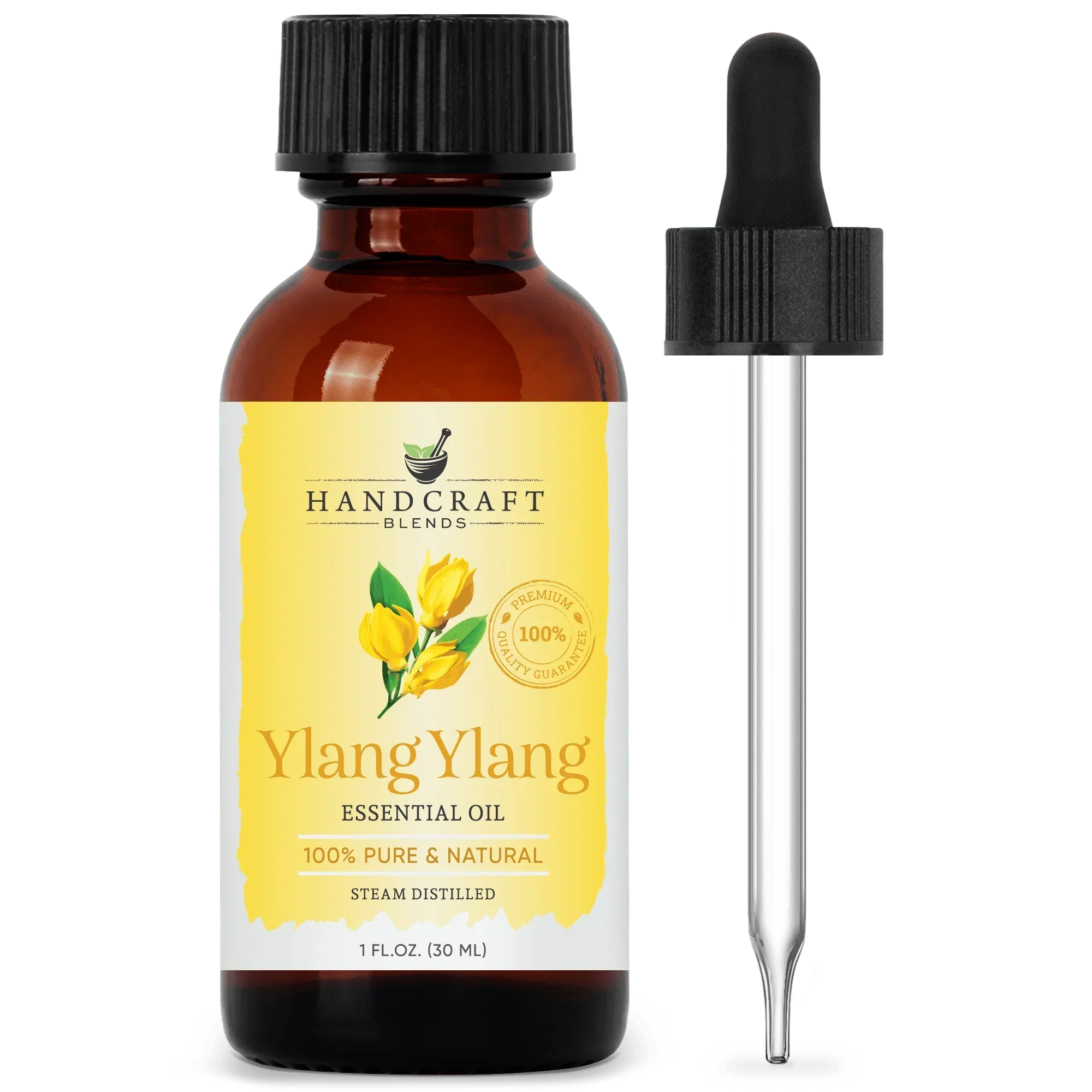 Ylang Ylang essential oil 1oz amber bottle with dropper, pure aromatherapy blend