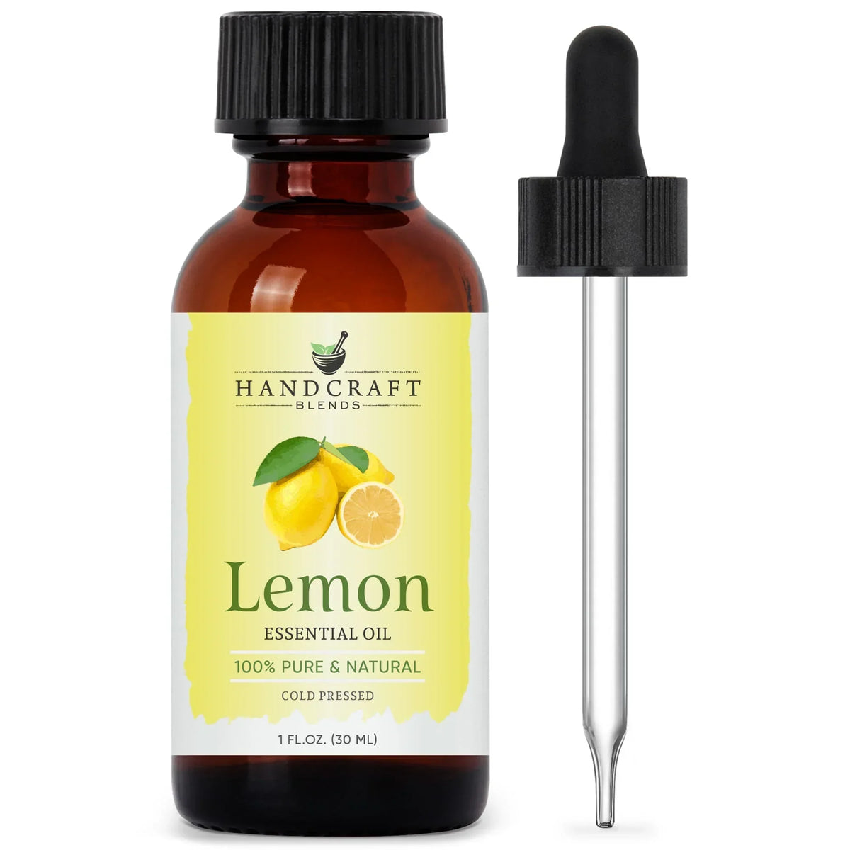 Lemon essential oil bottle with dropper, pure natural aromatherapy oil