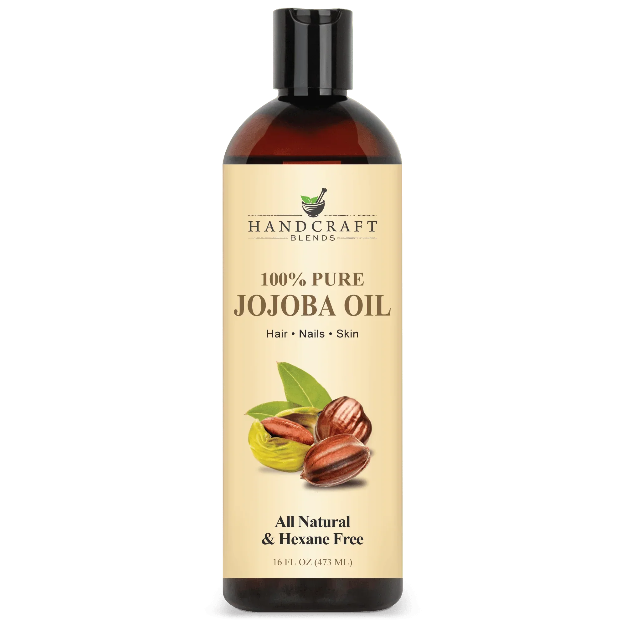 16oz bottle of 100% pure jojoba oil for hair, nails, skin, all natural and hexane free