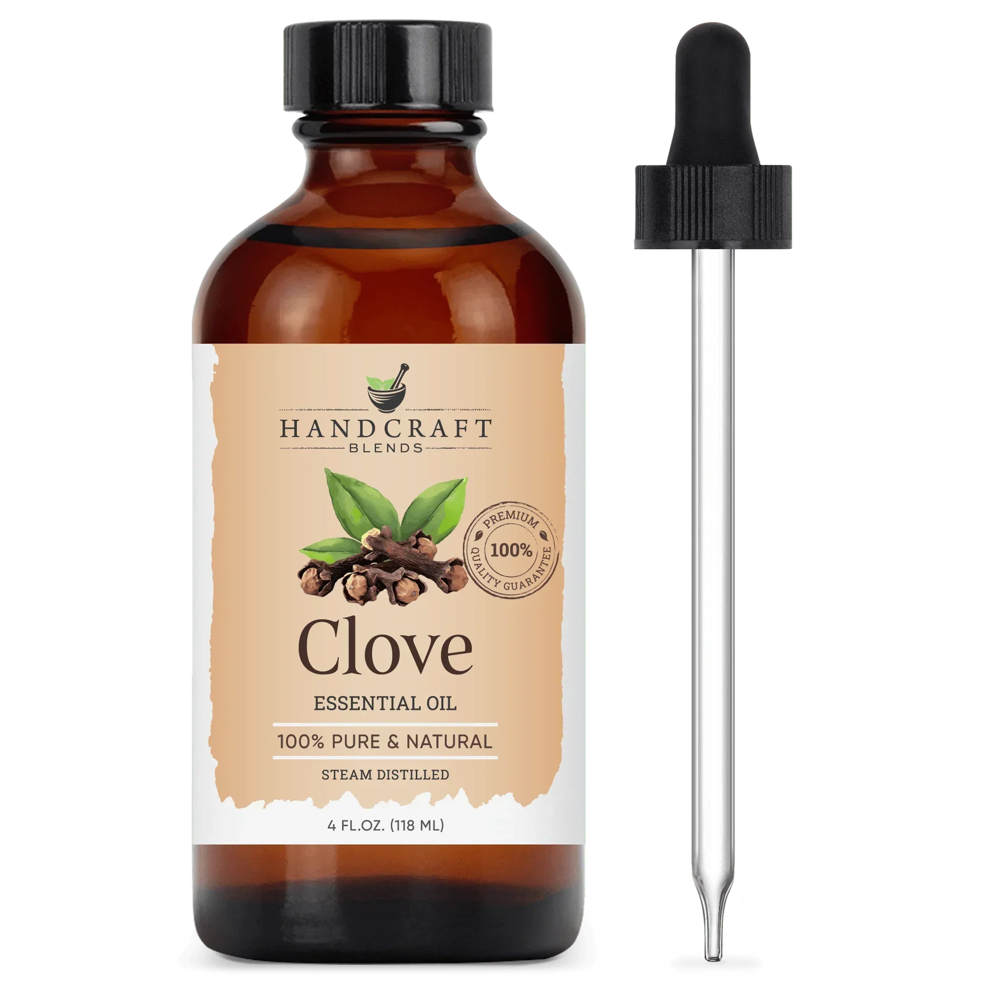 Clove essential oil 4oz amber bottle with dropper, 100% pure natural steam distilled
