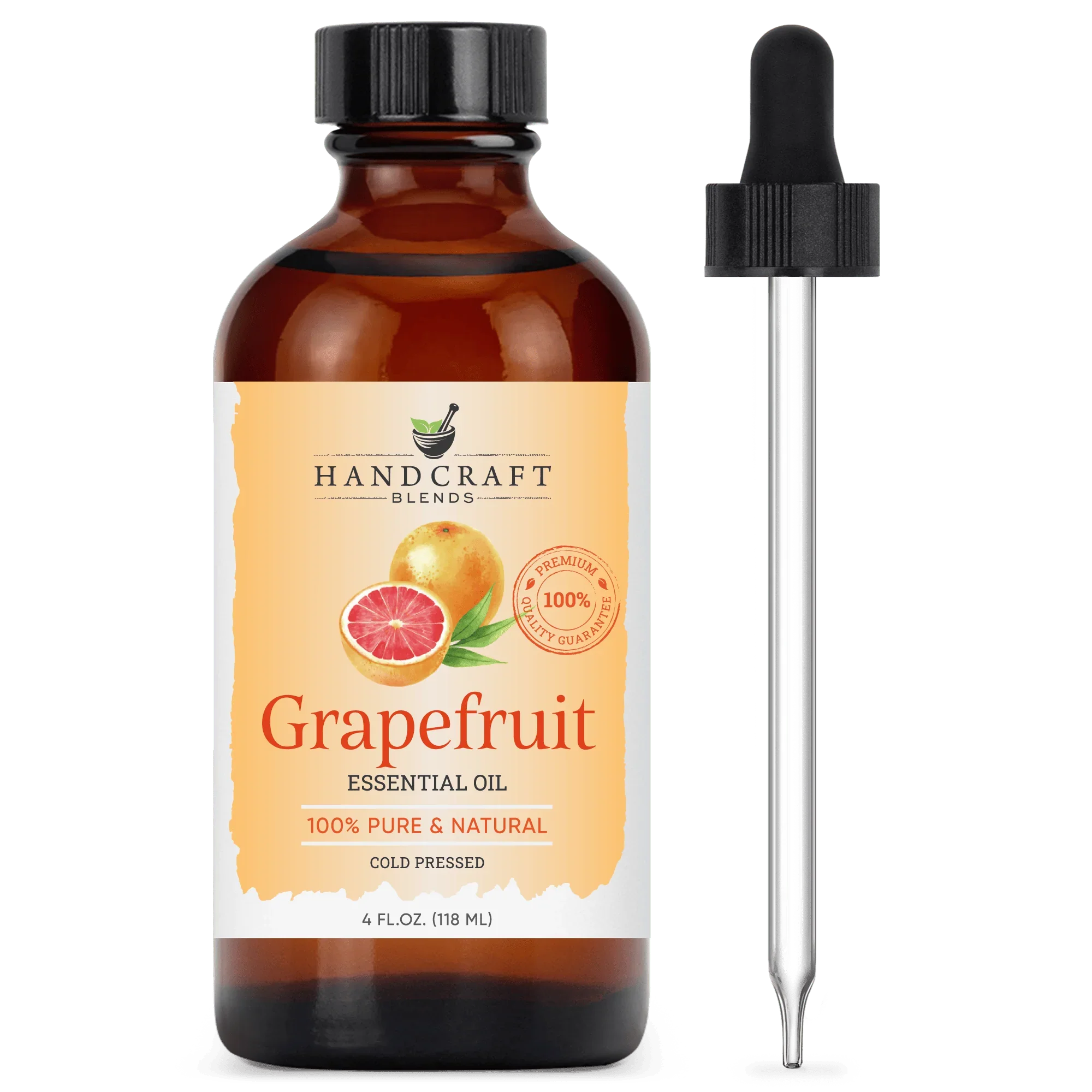 Grapefruit essential oil bottle with dropper, 100% pure and natural, cold pressed, 4oz