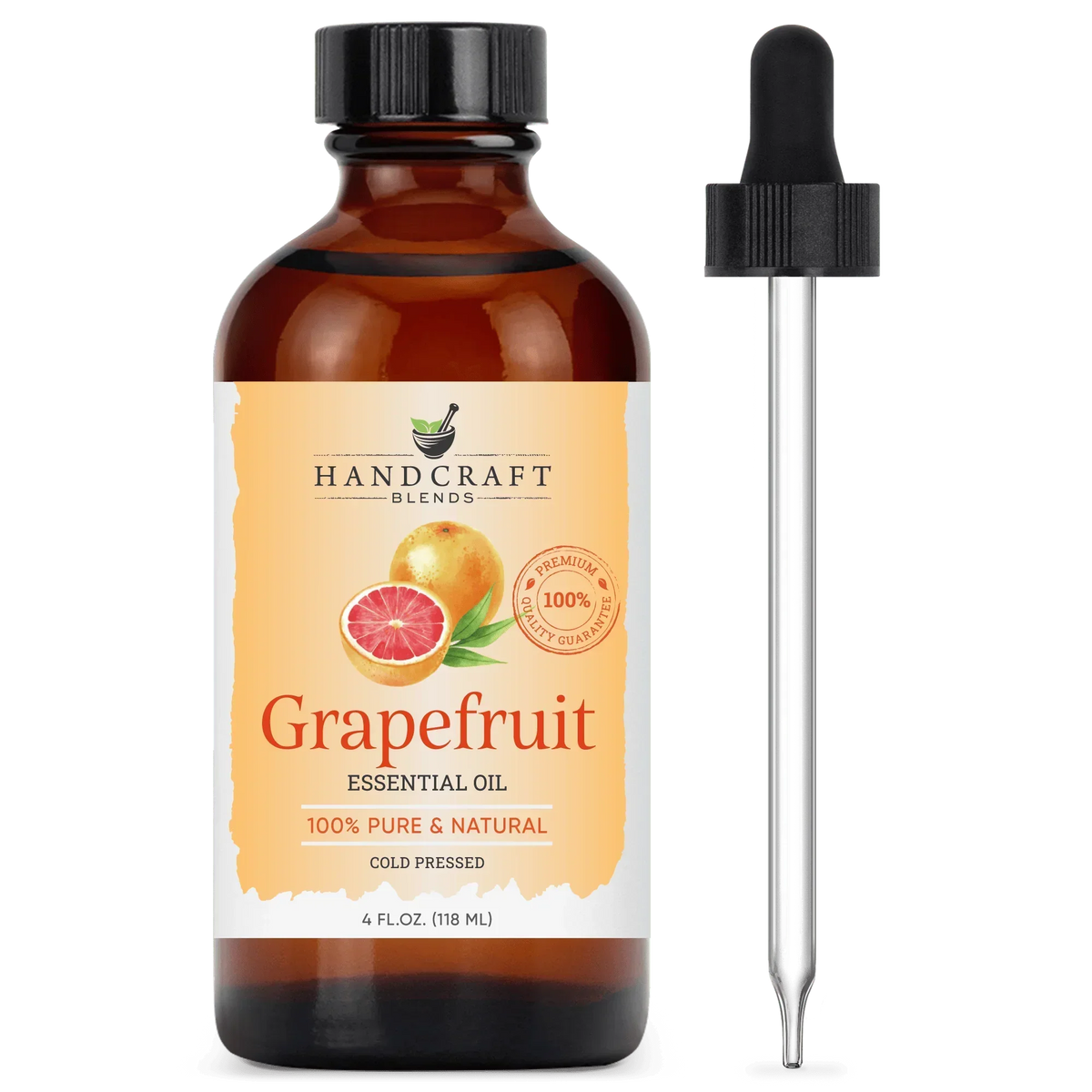 Grapefruit essential oil bottle with dropper, 100% pure and natural, cold pressed, 4oz