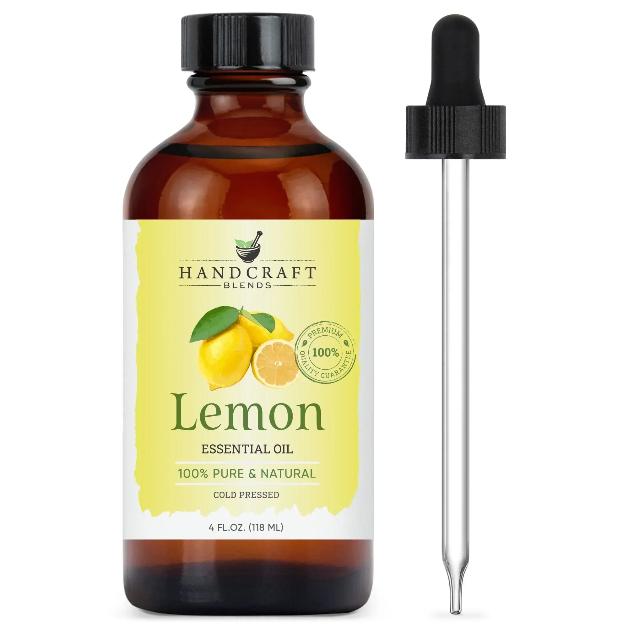 Lemon essential oil 4oz amber bottle with dropper, 100% pure cold pressed