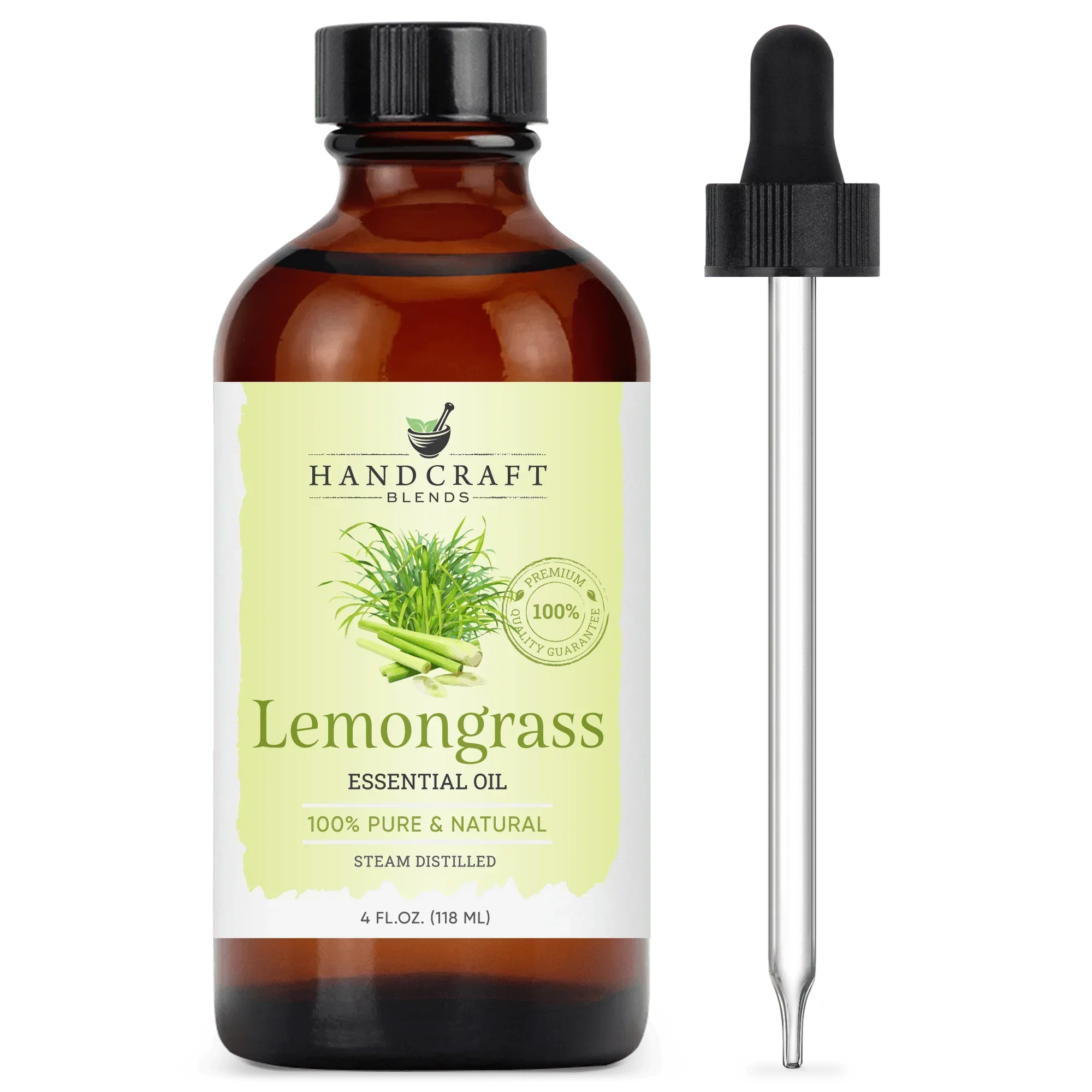 Lemongrass essential oil 4oz amber bottle with dropper, 100% pure and natural aroma oil.