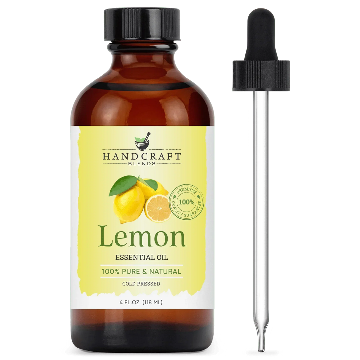 Lemon essential oil 4oz bottle with dropper, 100% pure and natural, cold pressed