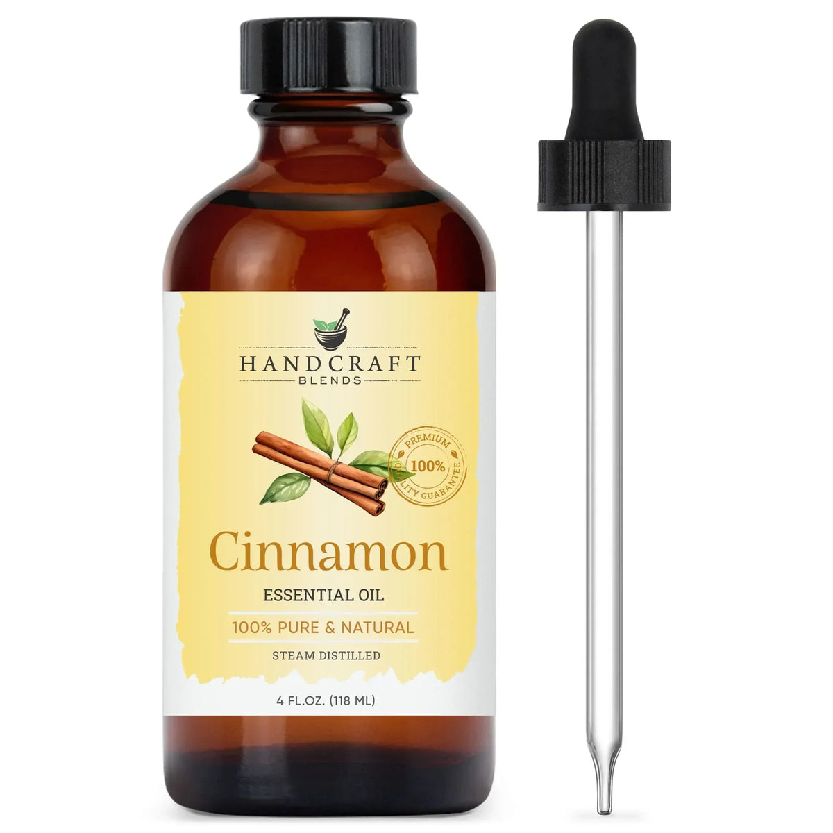 Cinnamon essential oil bottle with dropper, 100% pure natural, steam distilled, 4oz