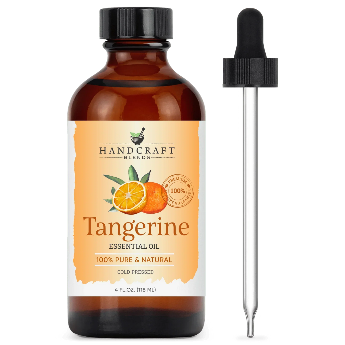Tangerine essential oil 4oz amber bottle with dropper, cold pressed, 100% pure and natural.