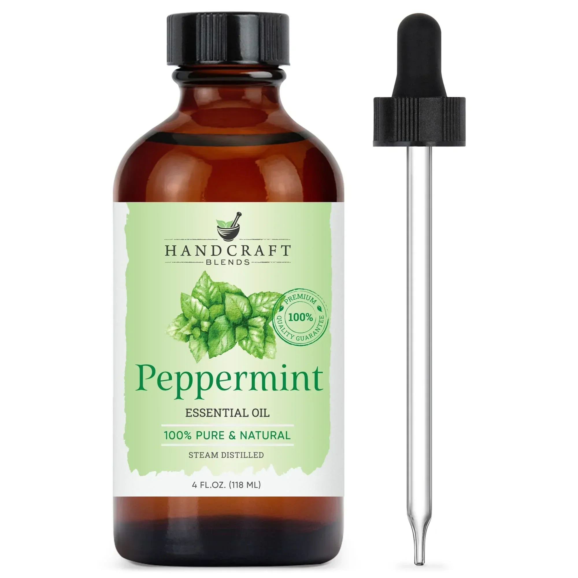 Peppermint essential oil bottle with dropper, 100% pure and natural, 4oz, steam distilled