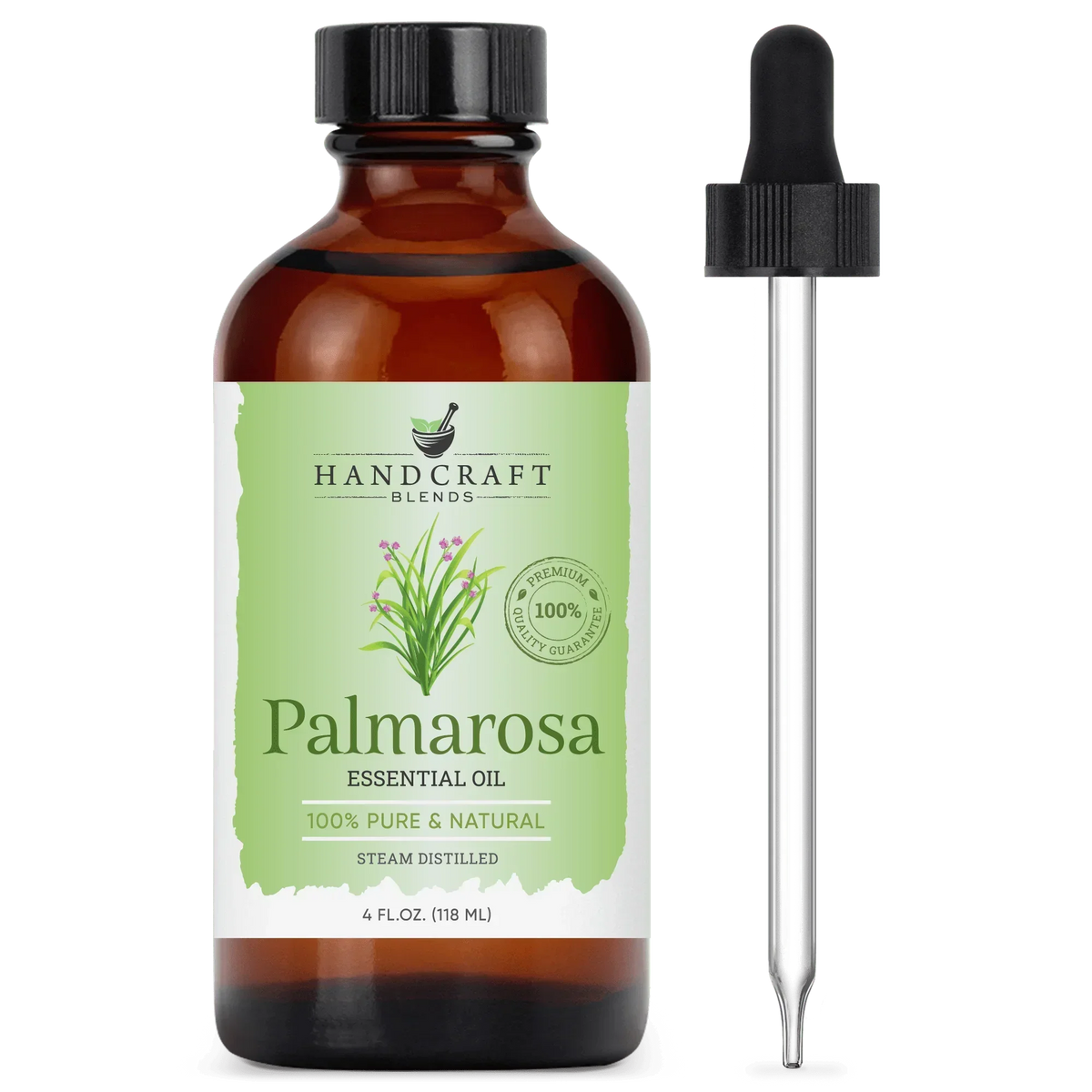 Palmarosa essential oil 4oz amber bottle with dropper, 100% pure and natural, steam distilled