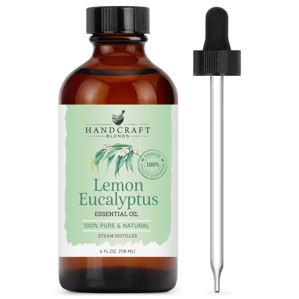 Lemon eucalyptus essential oil bottle with dropper, 100% pure and natural, 4oz size