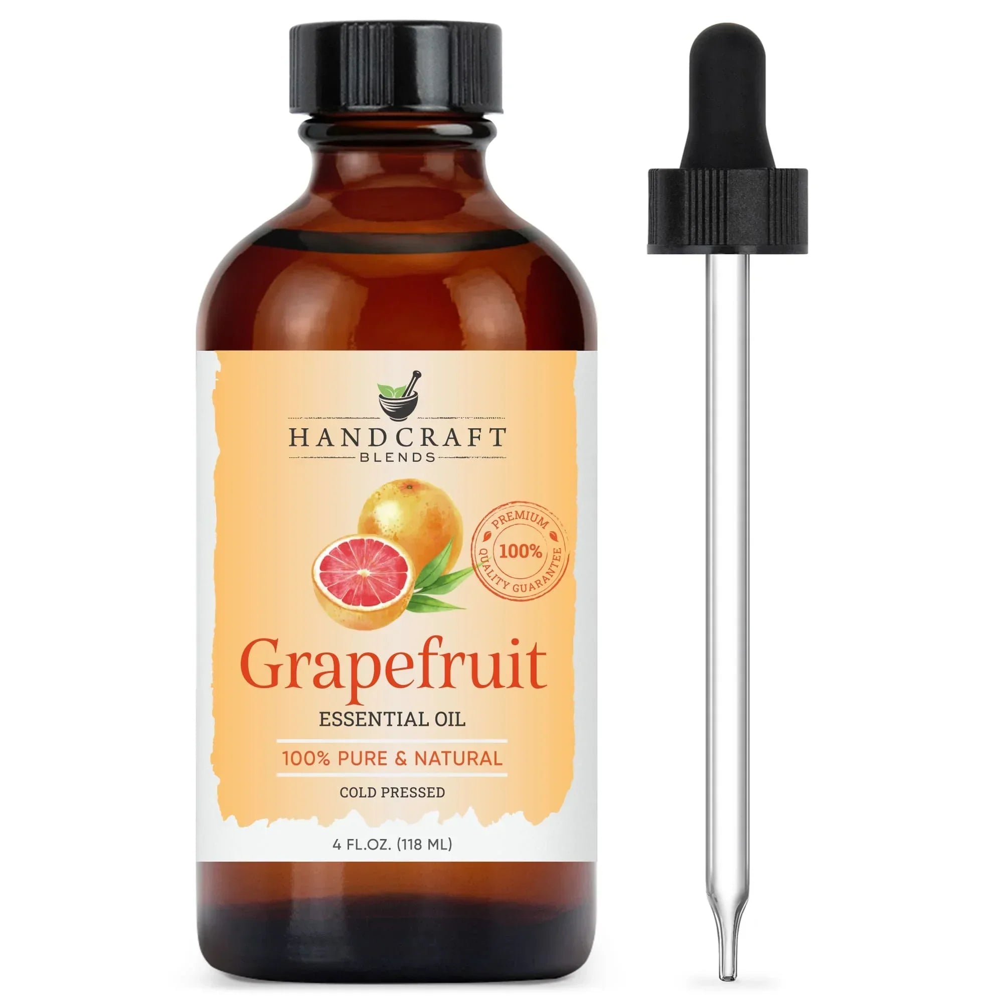Grapefruit essential oil bottle with dropper, 4oz, for aromatherapy and natural wellness.
