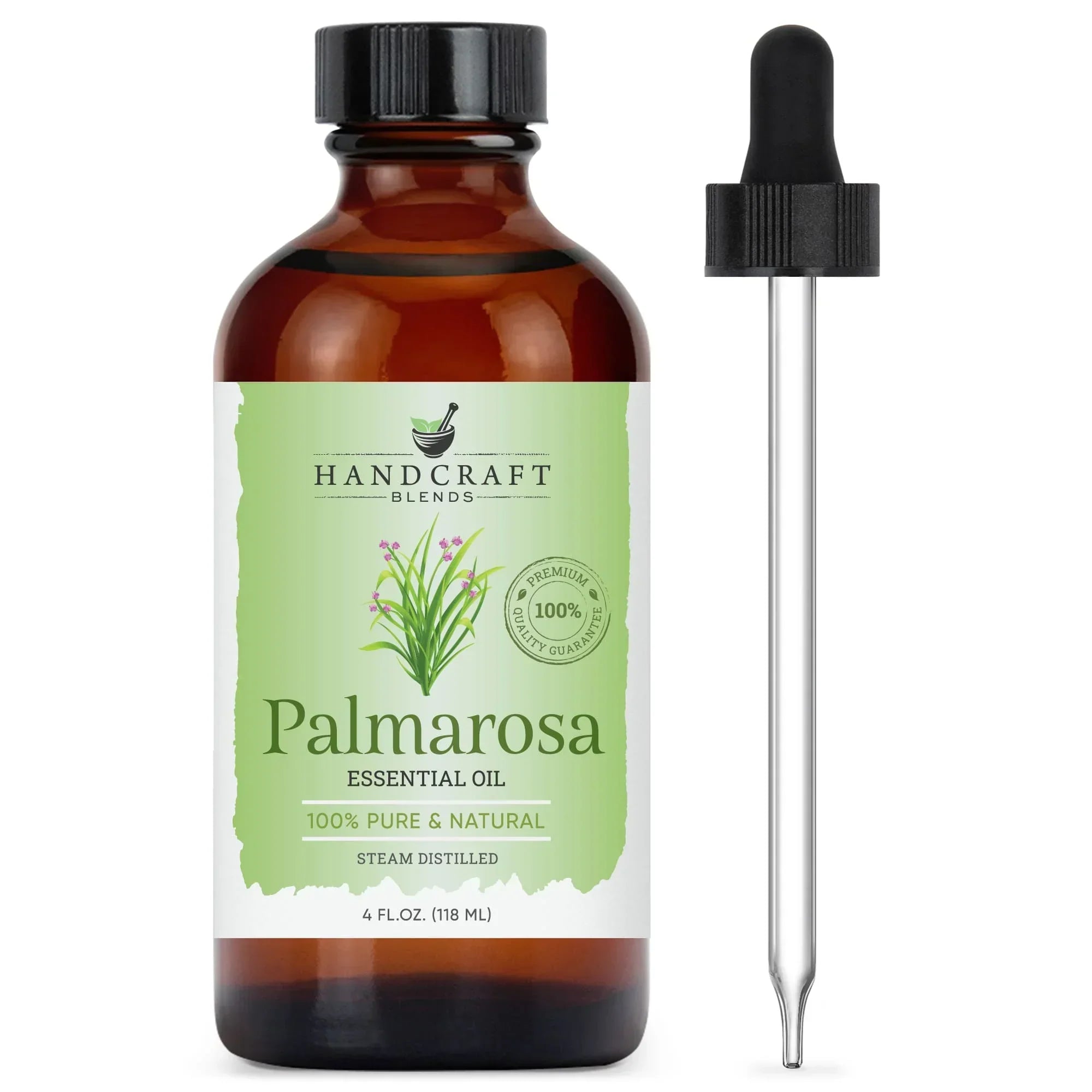 Palmarosa essential oil 4oz bottle with dropper, 100% pure natural steam distilled