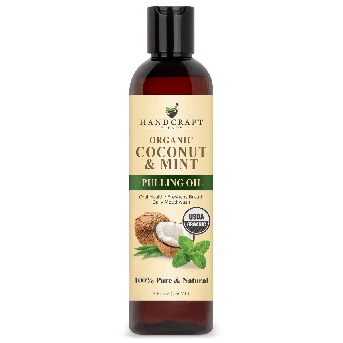8oz bottle of organic coconut and mint pulling oil, 100% pure and natural, for mouthwash