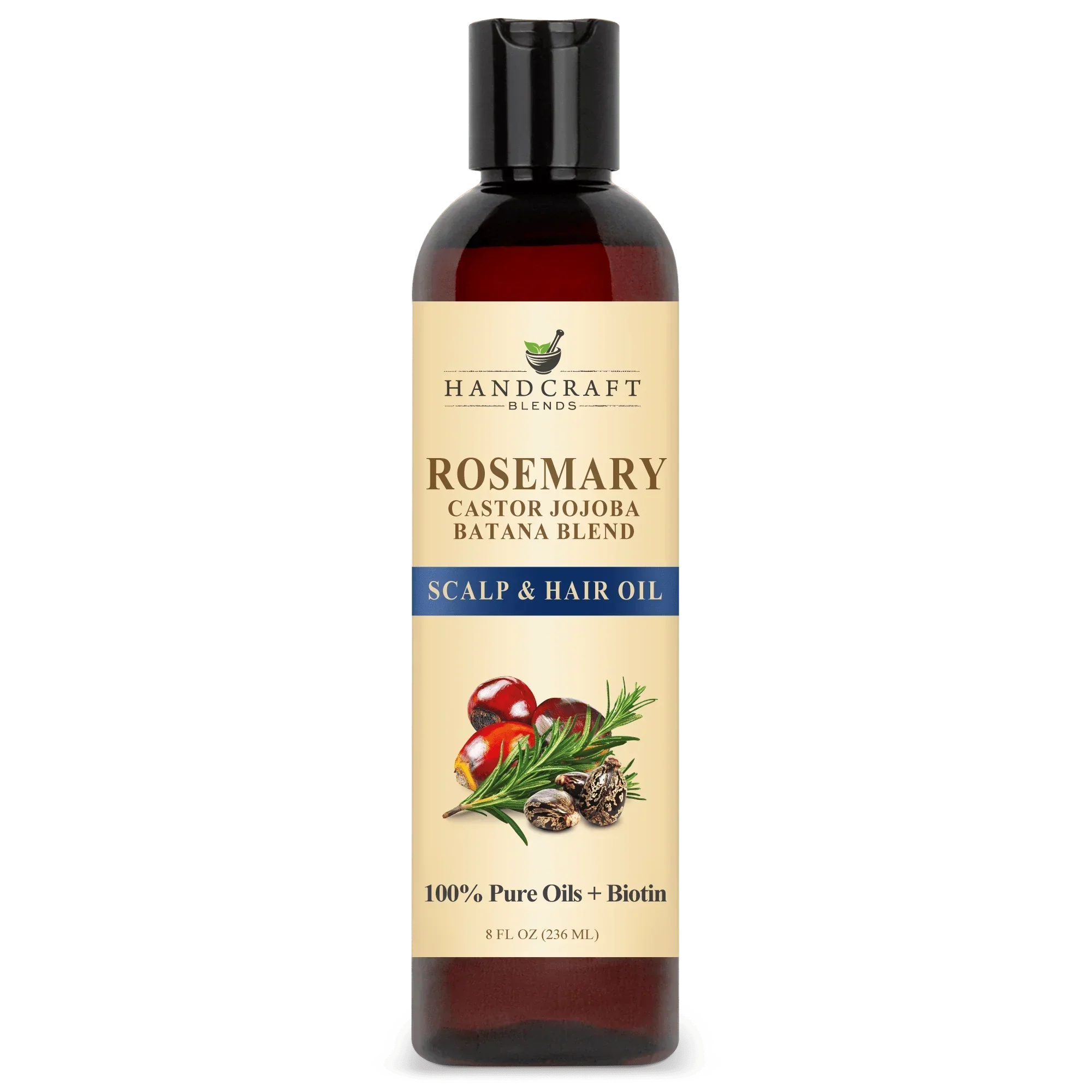 Bottle of rosemary castor jojoba batana scalp and hair oil with biotin, 8oz