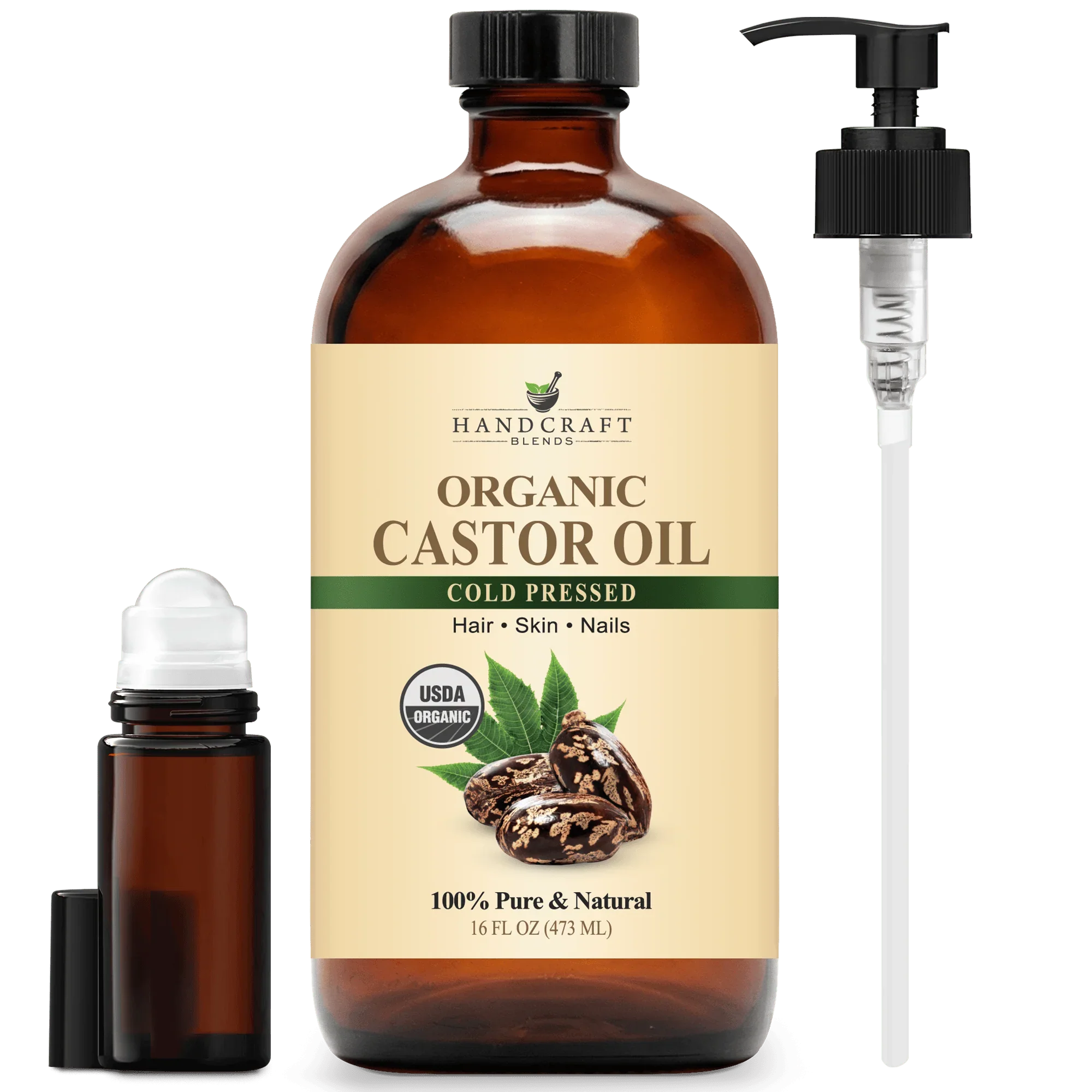 Organic Castor Oil - Glass Bottle with Roll on Bottle