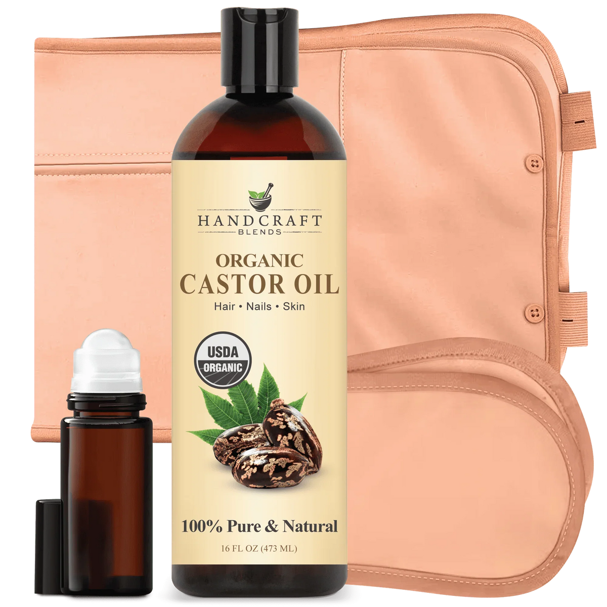 Organic Castor Oil Pack Wrap with Roll on Bottle