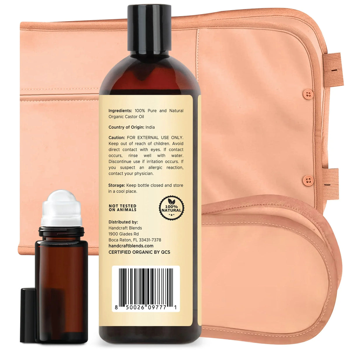Organic Castor Oil Pack Wrap with Roll on Bottle