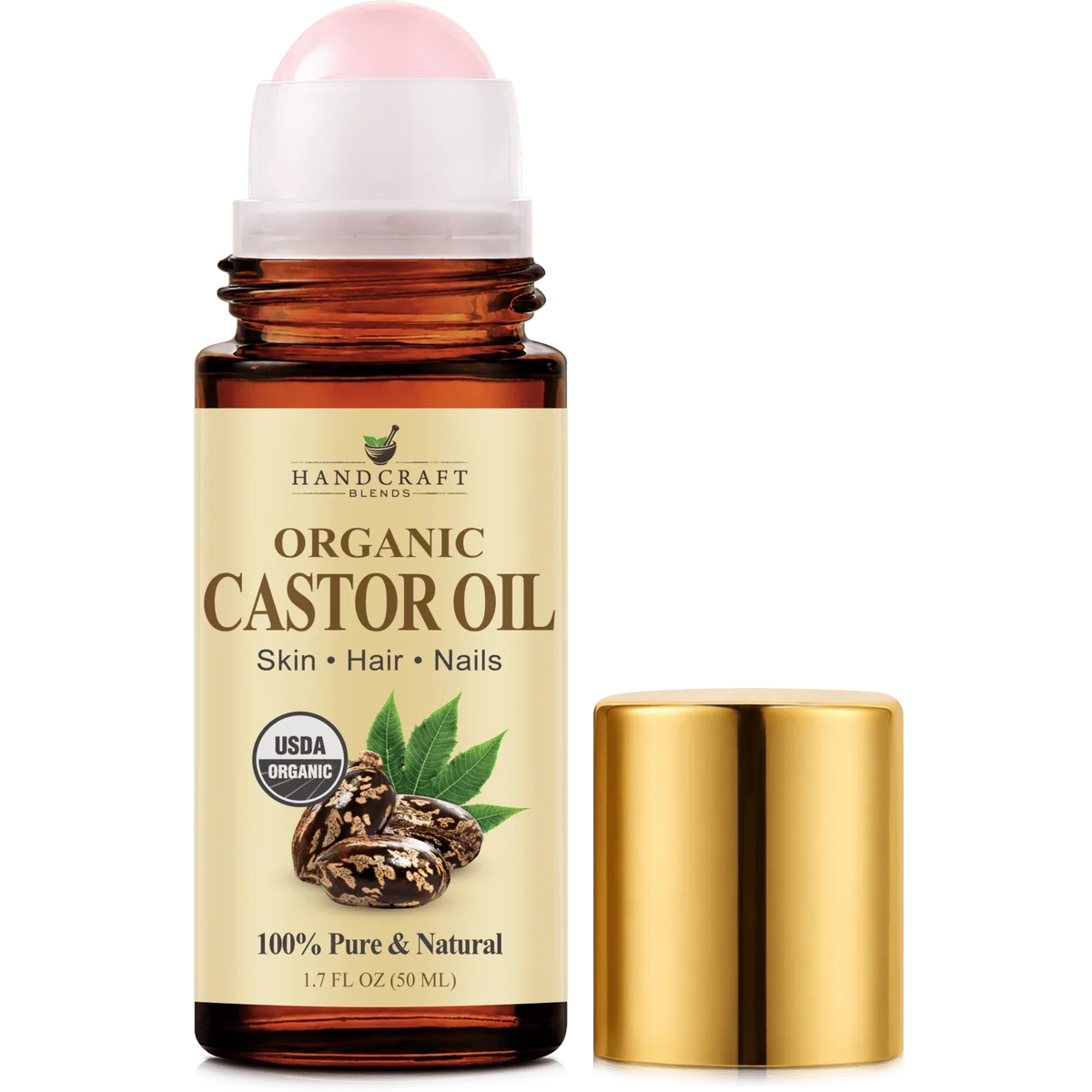 Organic Castor Oil with Rose Quartz Roll-On Bottles