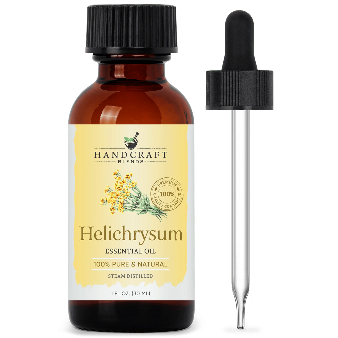 Helichrysum essential oil 1 oz amber glass bottle with dropper, 100% pure and natural