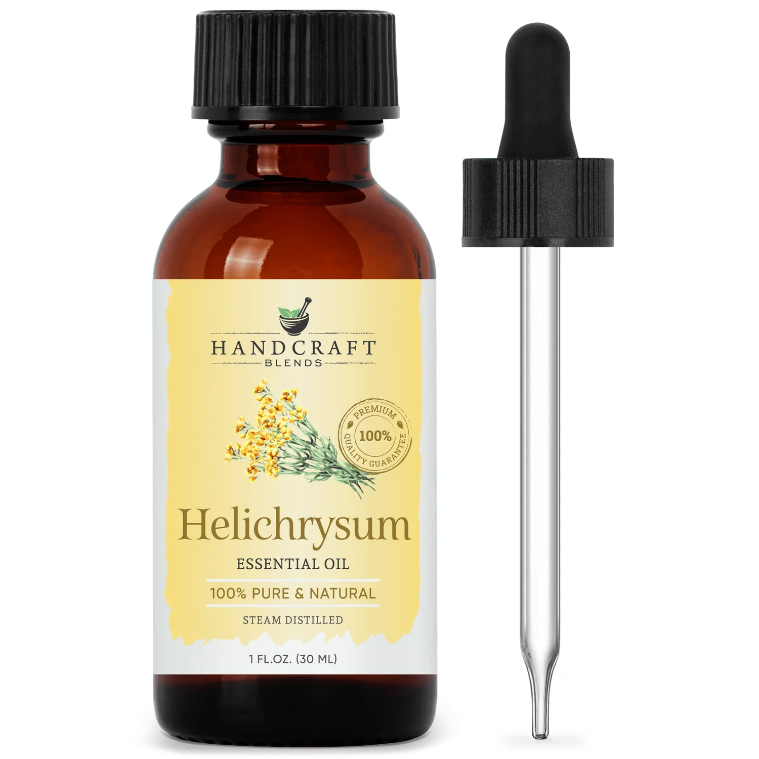 Helichrysum essential oil 1 oz amber glass bottle with dropper, 100% pure and natural
