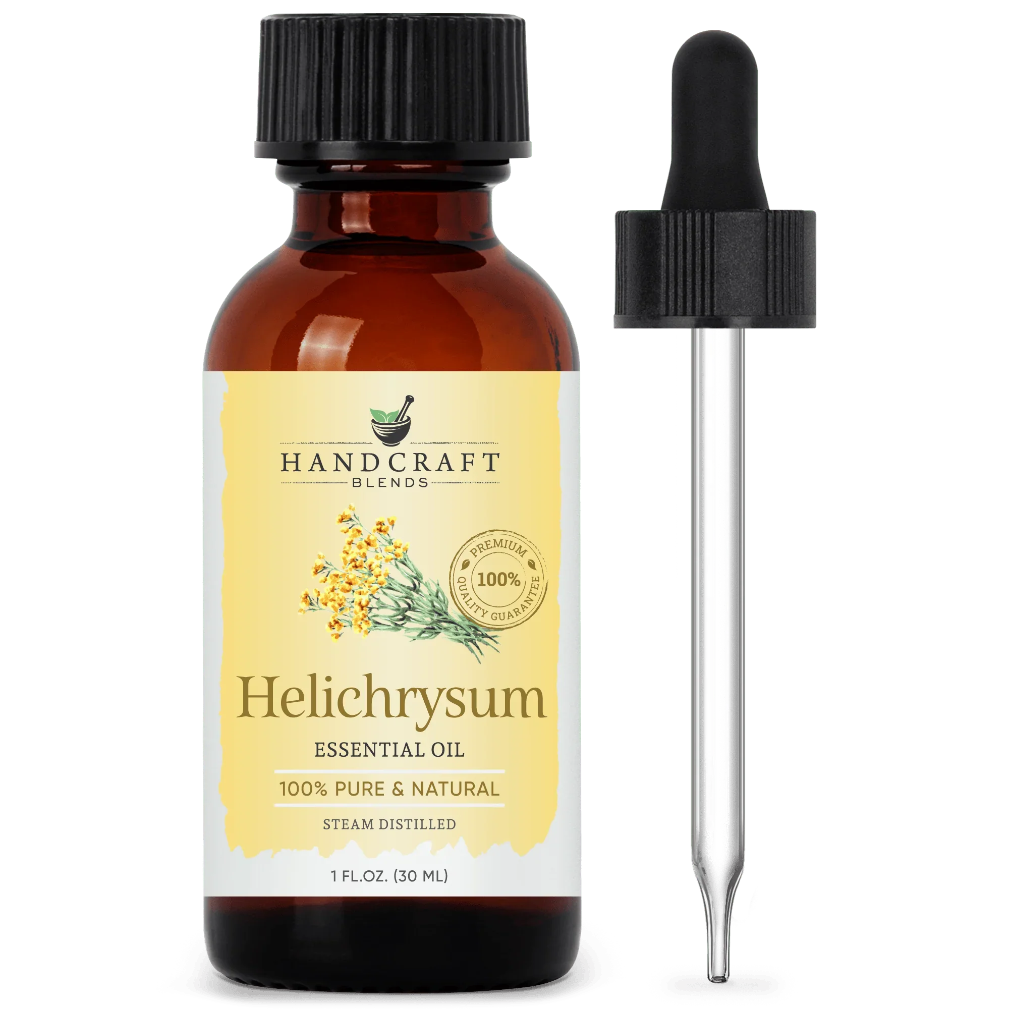 Helichrysum essential oil 1 oz amber glass bottle with dropper, 100% pure and natural
