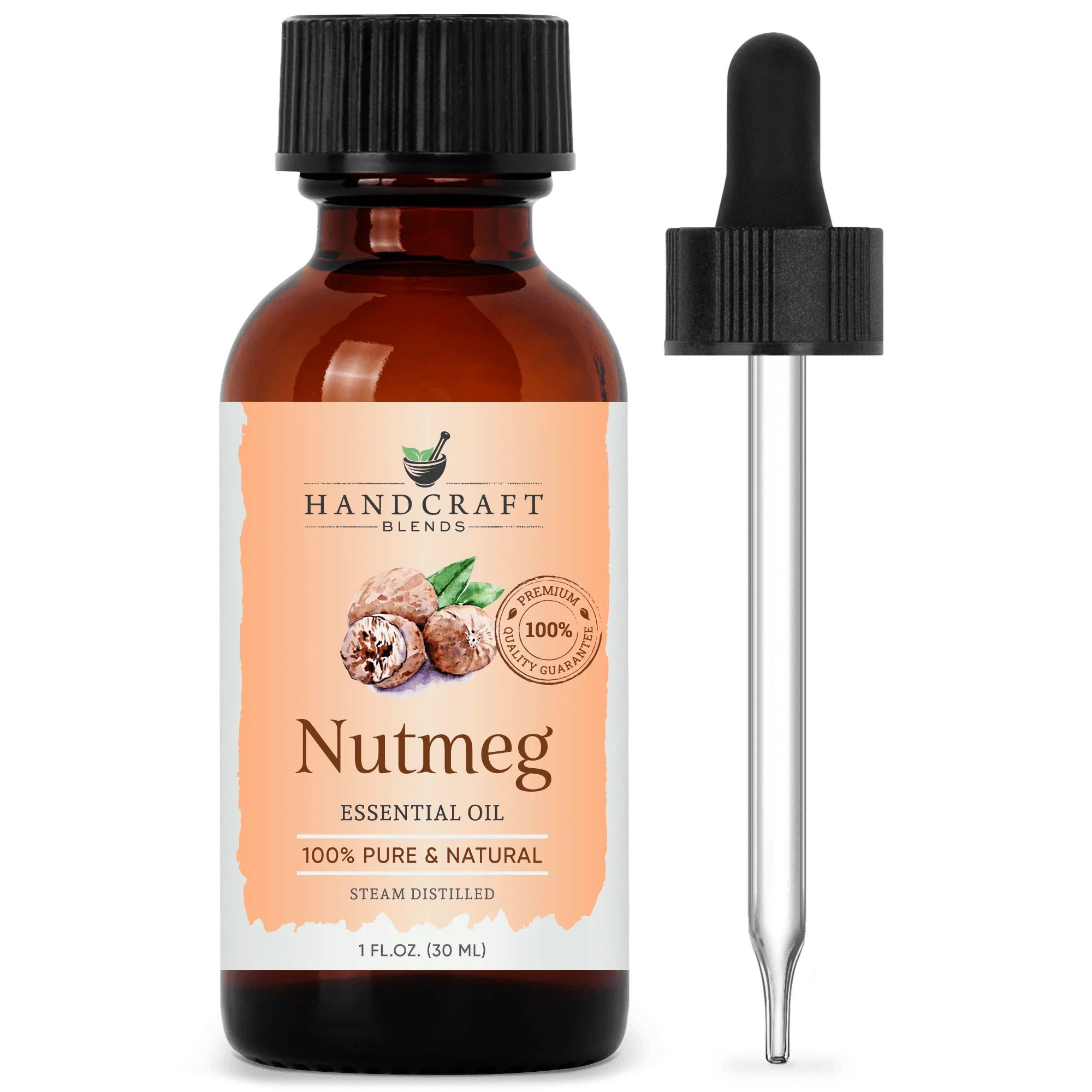 Nutmeg essential oil bottle with dropper, 1 oz, aromatherapy and natural wellness product
