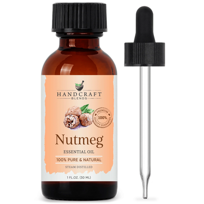 Nutmeg essential oil bottle with dropper, 1 oz, aromatherapy and natural wellness product