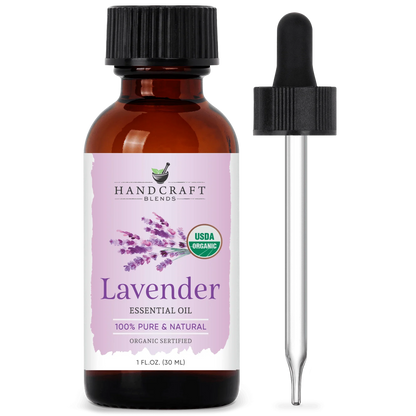 Lavender essential oil bottle with dropper, USDA organic, 1 oz, for aromatherapy