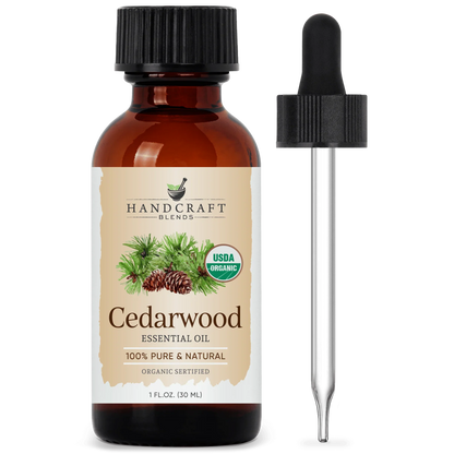 Cedarwood essential oil bottle with dropper, USDA organic, 1oz, aromatherapy product