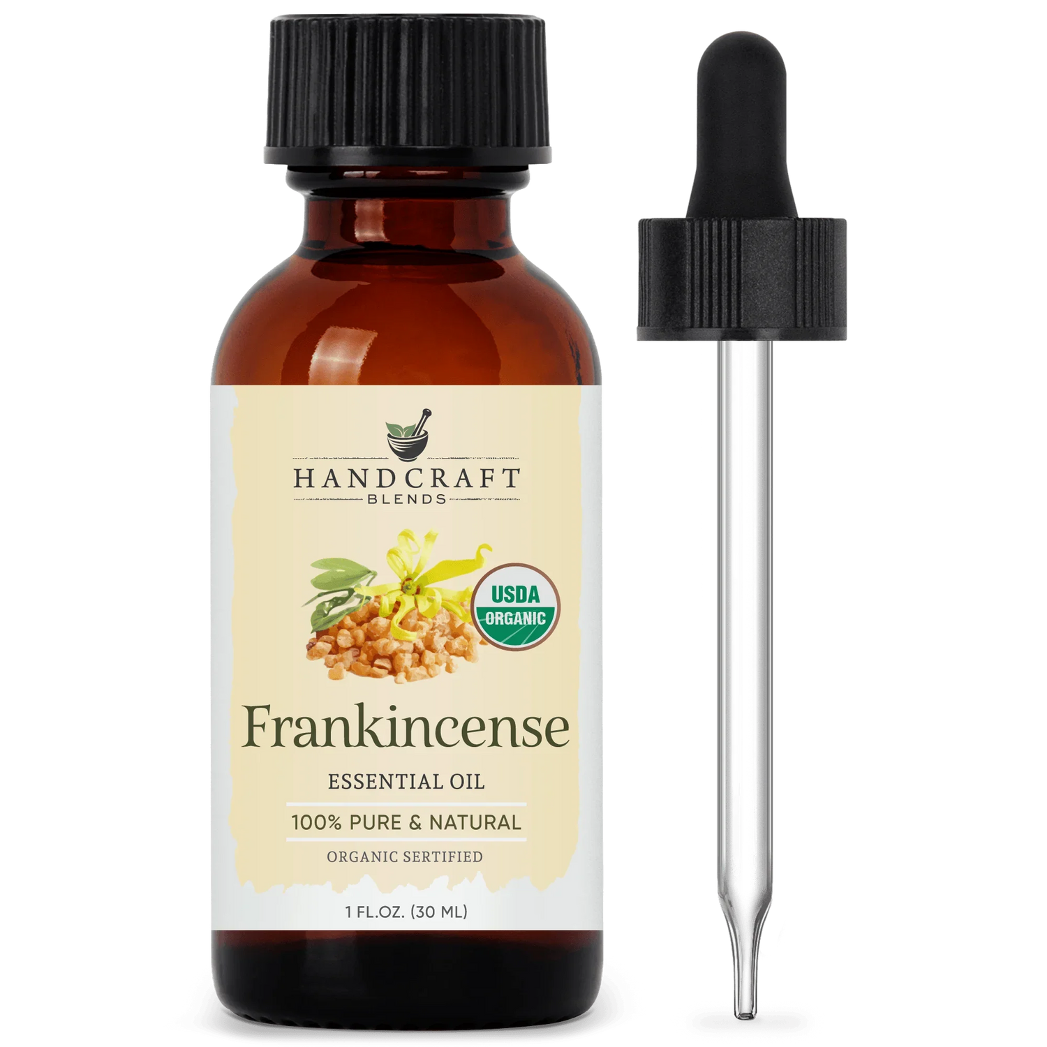 Frankincense essential oil bottle with dropper, USDA organic, 1 oz, pure and natural