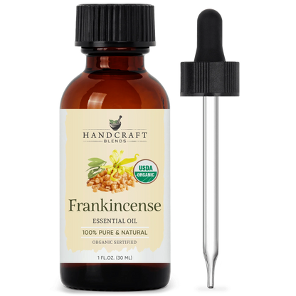Frankincense essential oil bottle with dropper, USDA organic, 1 oz, pure and natural