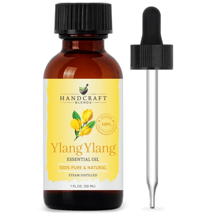 Ylang Ylang essential oil 1oz amber bottle with dropper, pure aromatherapy blend