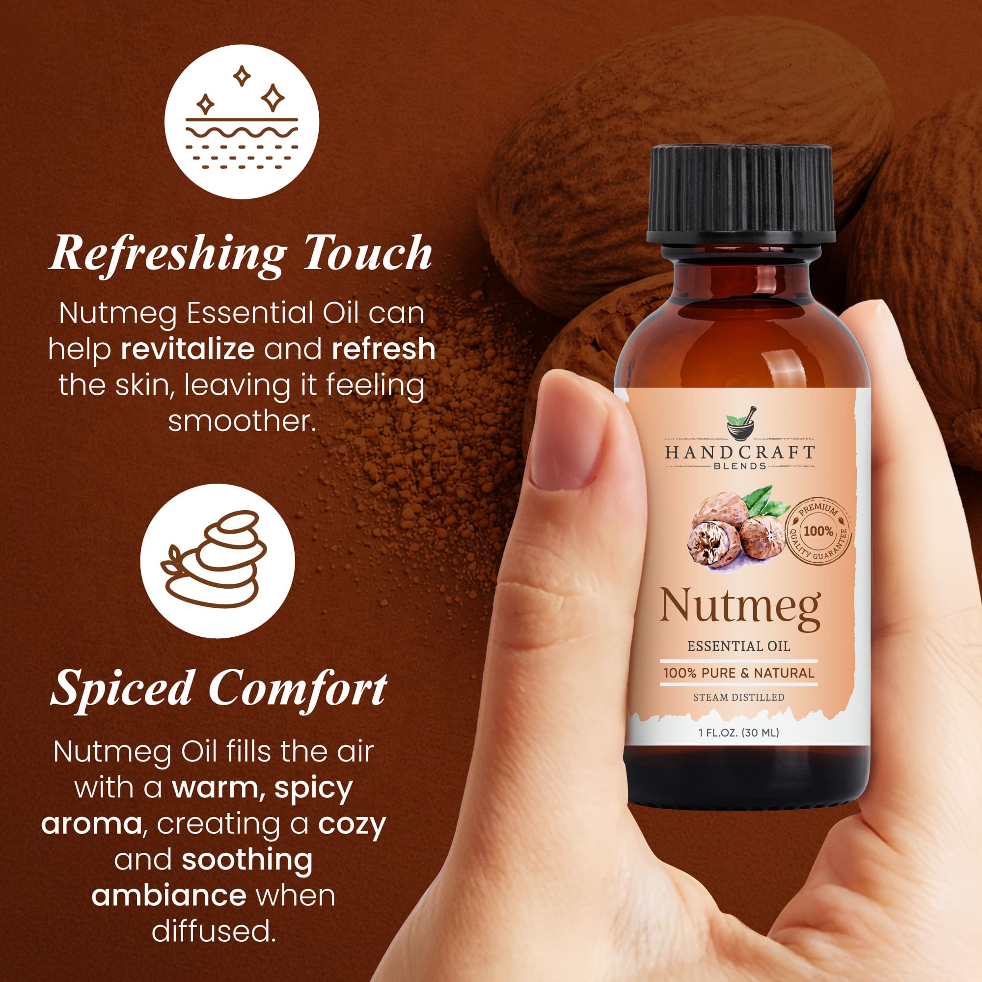Nutmeg essential oil soft spice autumn atmosphere
