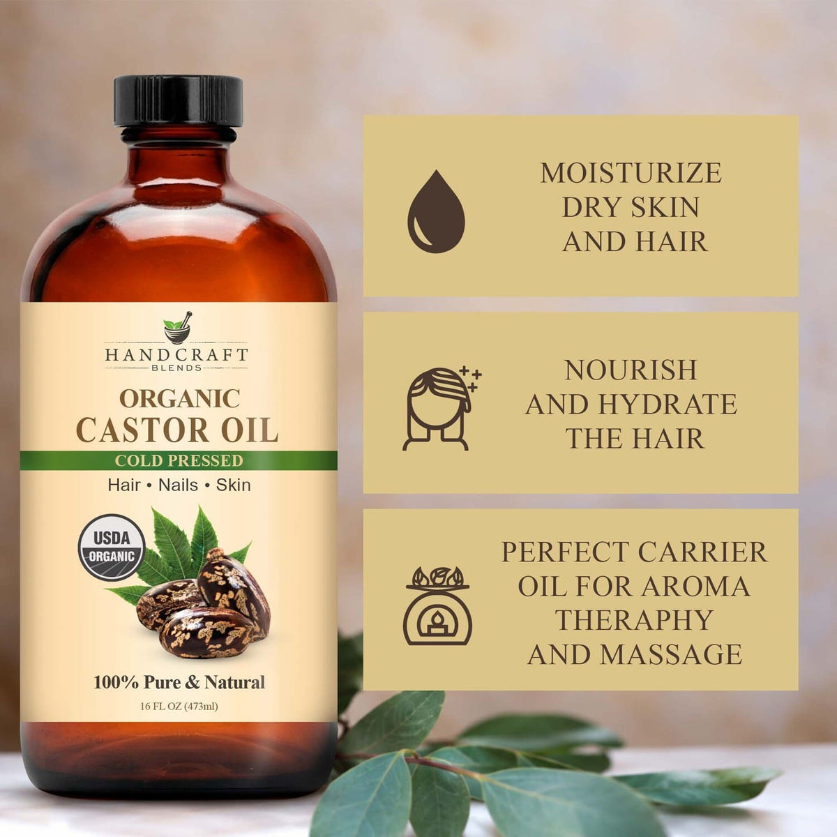 Organic Castor Oil in Glass Bottle