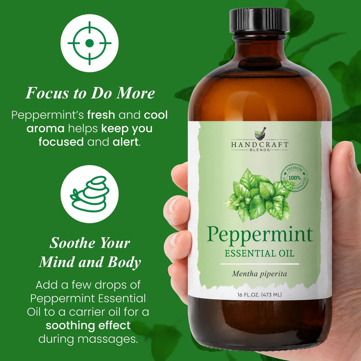 Peppermint Essential Oil in Glass Bottle