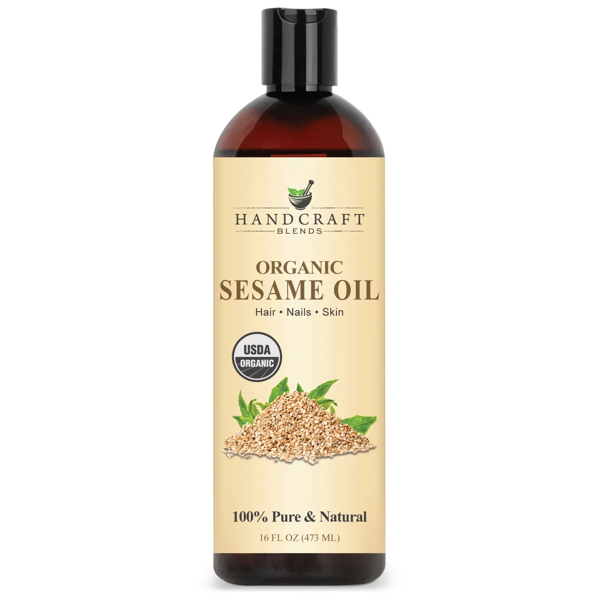16oz bottle of organic sesame oil for hair, nails, skin, USDA organic, pure and natural.