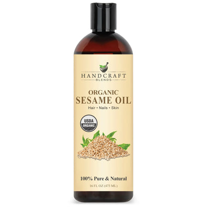 16oz bottle of organic sesame oil for hair, nails, skin, USDA organic, pure and natural.