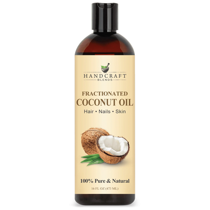 Handcraft Blends Fractionated Coconut Oil bottle with coconut image, 16oz, for hair, nails, skin