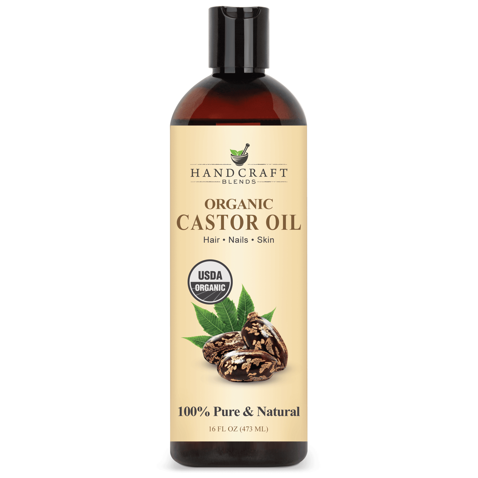 16oz bottle of organic castor oil for hair, nails, skin with USDA Organic seal