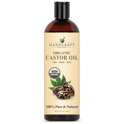 16oz bottle of organic castor oil for hair, nails, skin with USDA Organic seal