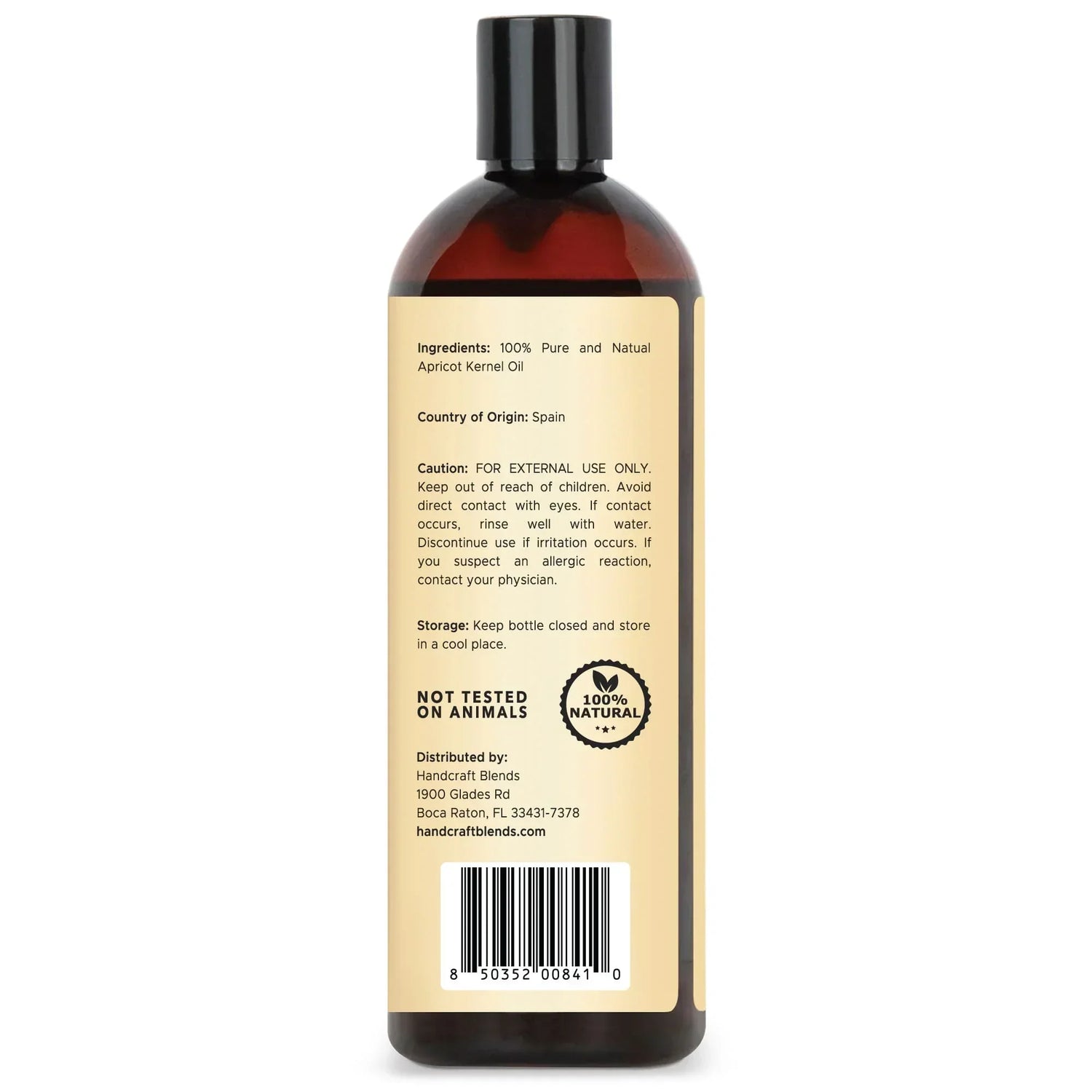 Handcraft Blends 16oz apricot kernel oil bottle with label, 100% natural, not tested on animals