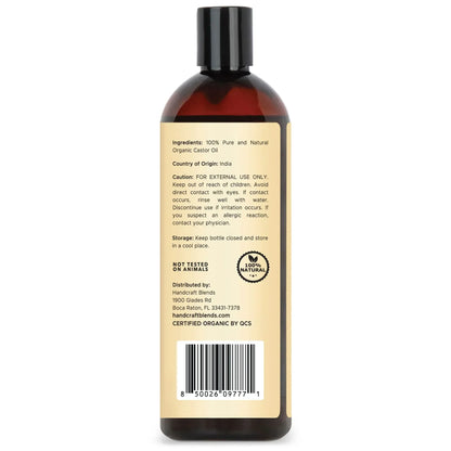Handcraft Blends organic castor oil 16oz bottle, ingredients and certification label visible