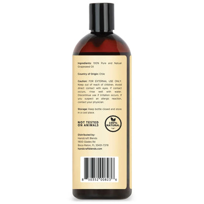 Handcraft Blends 16oz grapeseed oil bottle with label, 100% natural, not tested on animals