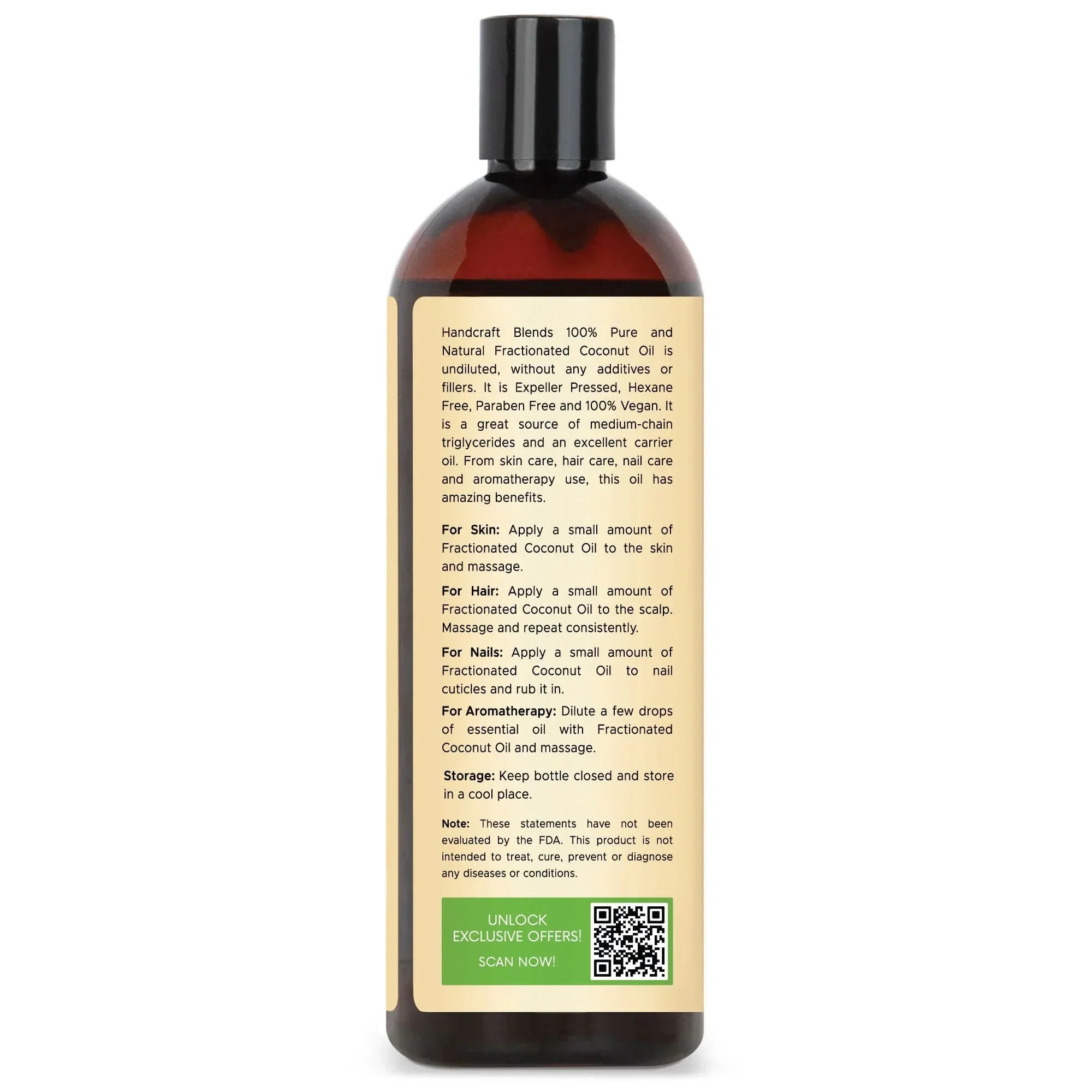 Handcraft Blends fractionated coconut oil bottle with usage instructions on label