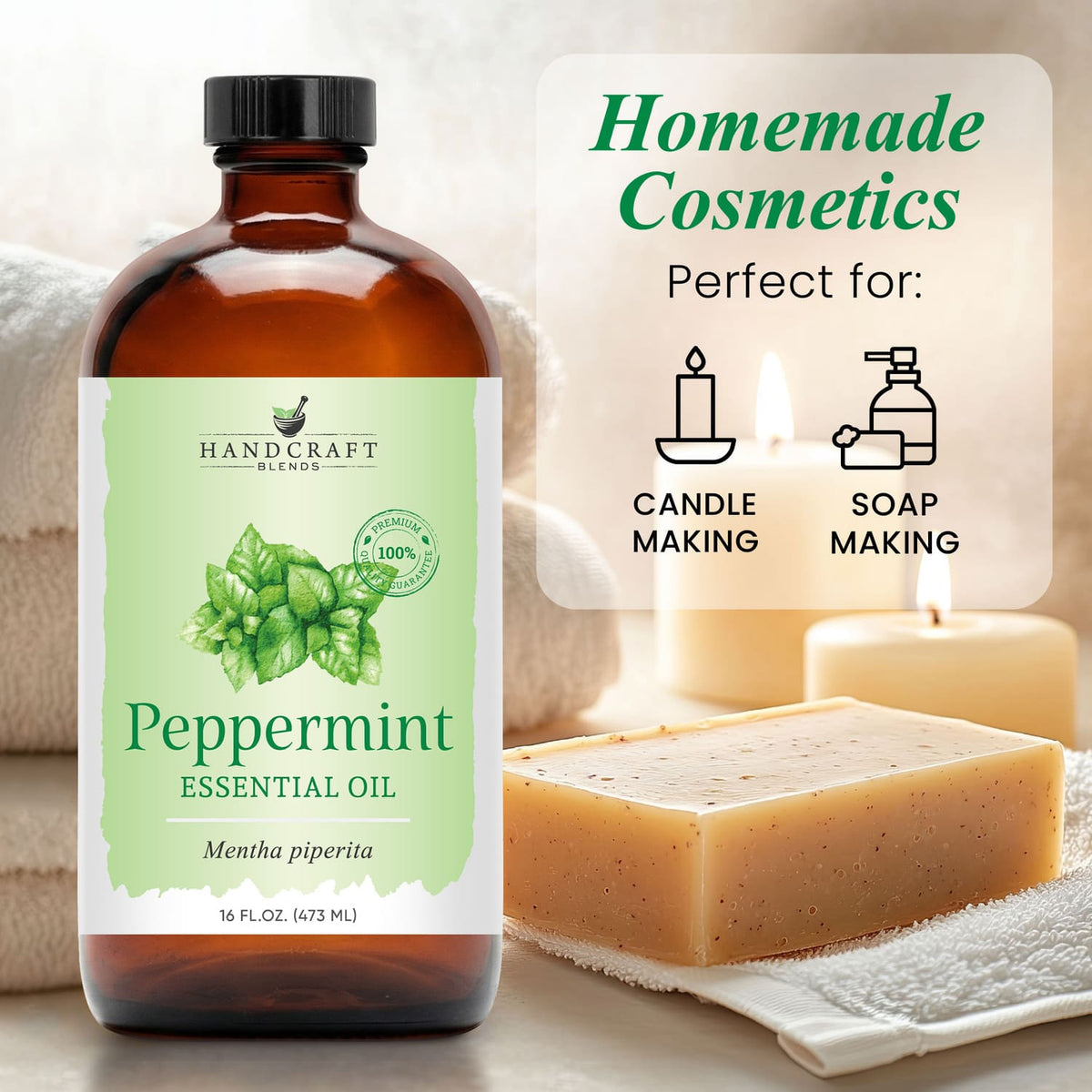 Peppermint Essential Oil in Glass Bottle