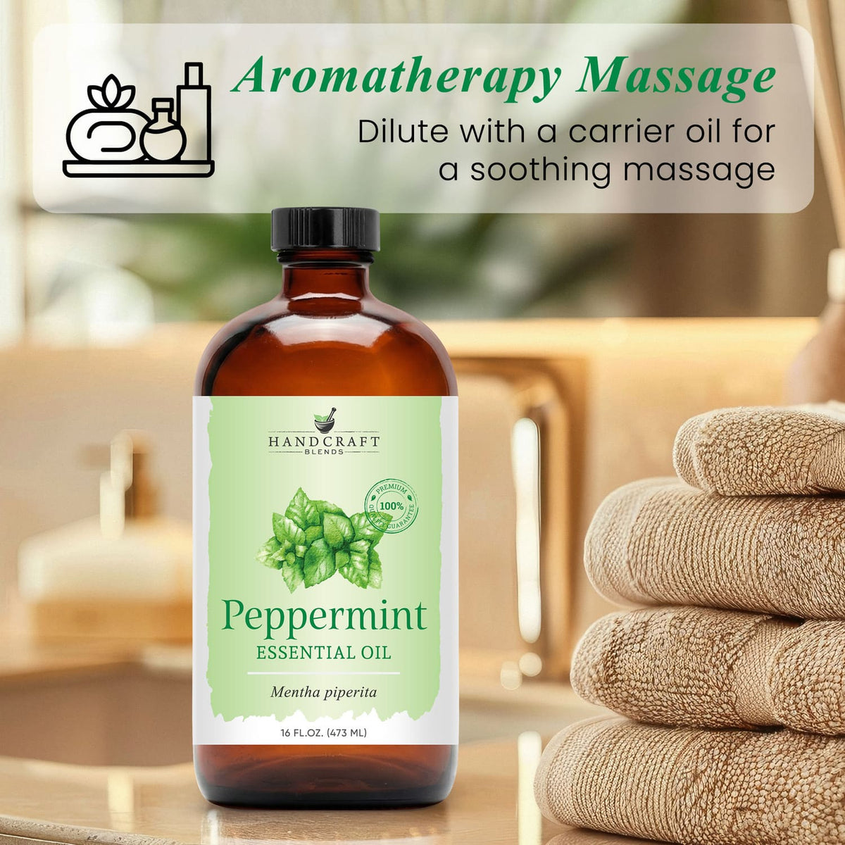 Peppermint Essential Oil in Glass Bottle