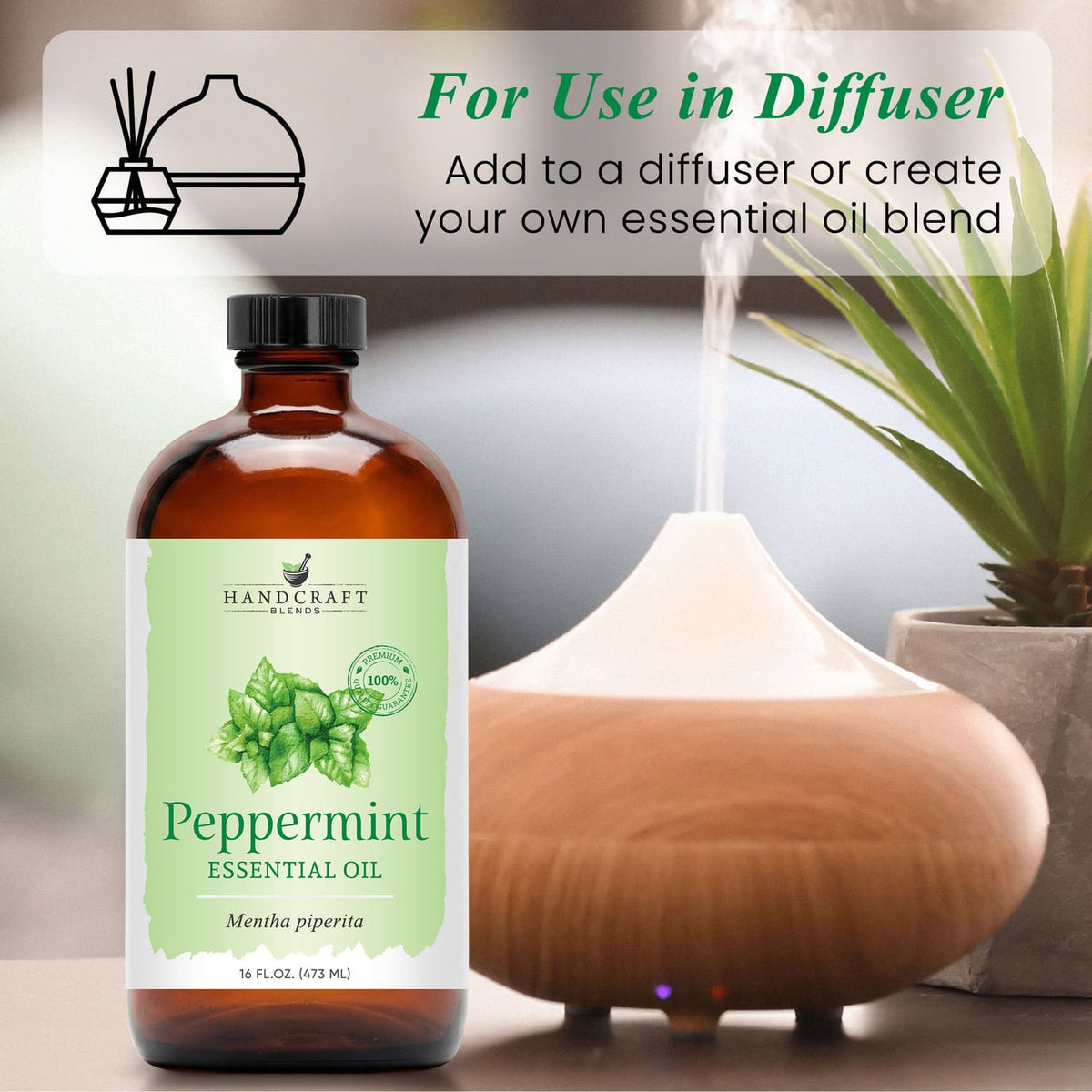 Peppermint Essential Oil in Glass Bottle